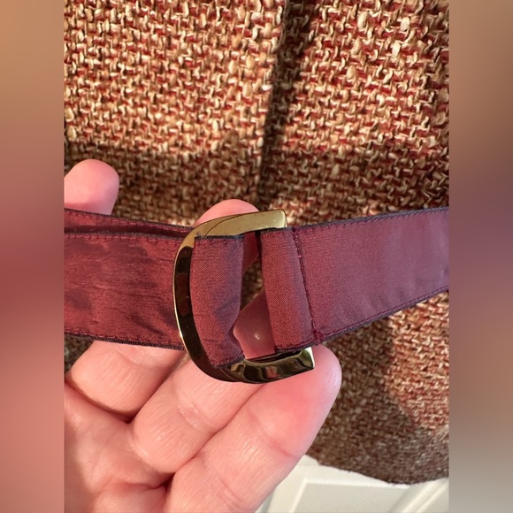 PHILIPPE ADEC 4 38 Vntg Y2K 90’s Wool Blend Tweed Jacket Wine Blazer Ribbon Belt - Picture 7 of 14